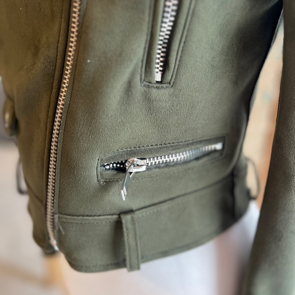 Zara Dark Green Faux Suede Biker Moto Jacket - Picture 6 of 11